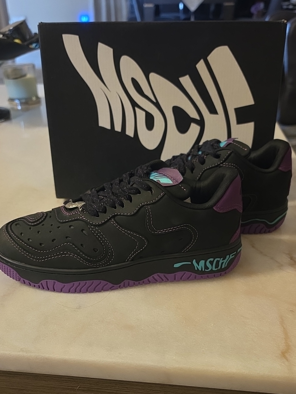 MSCHF BRAND NEW SUPER NORMAL 2 "Mars Black" Sneakers with Purple & Teal Accents